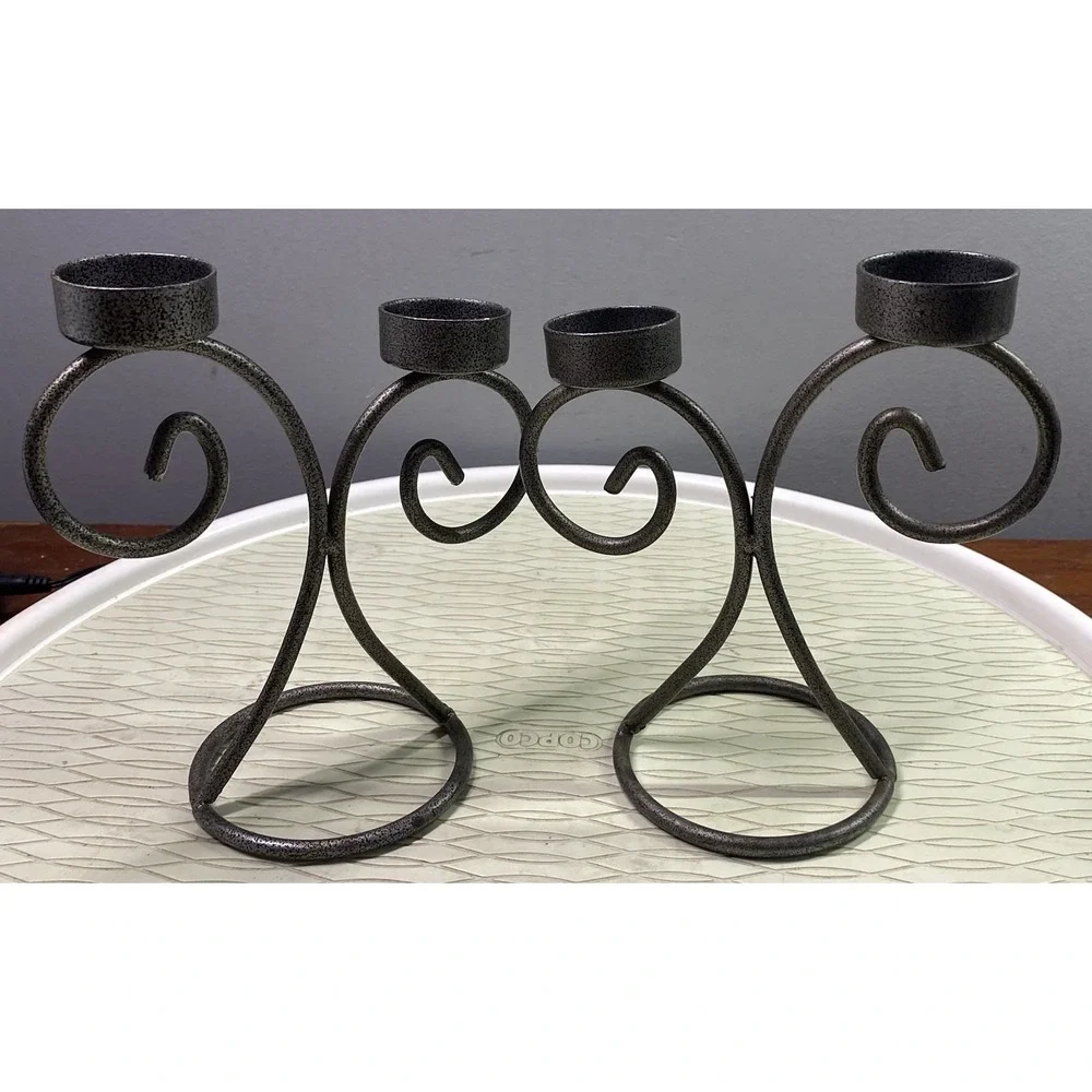 2 Vintage Y2K Metal Curly Swirl Votive Candle Holders‎ Dark Gray 7